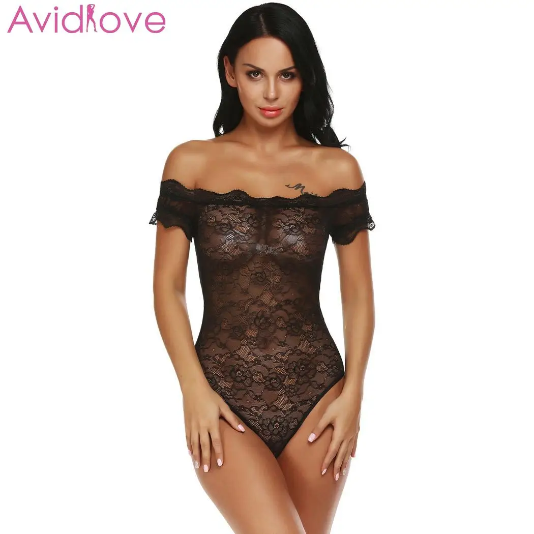 

Avidlove Women Costumes Sexy Lingerie Sexy Underwear Sleeve Sexy Short Lace Bodysuit Lingerie Neck Teddy Slash