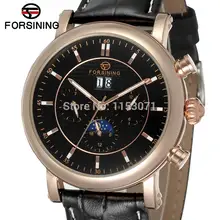 Бесплатная доставка FSG553M3R2 последний приезд Automatic with moon phase мужчины платье часы черный кожаный ремешок с подарочной коробке