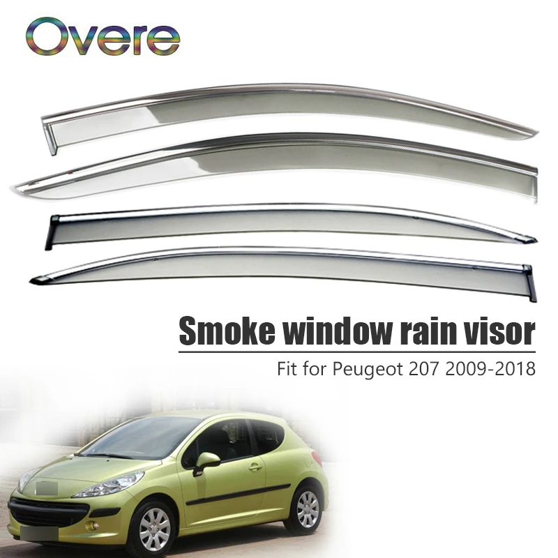 

OVERE NEW 1Set Smoke Window Rain Visor For Peugeot 207 2009 2010 2011 2012 2013 2014 2015 2016 2017 2018 Guard Accessories