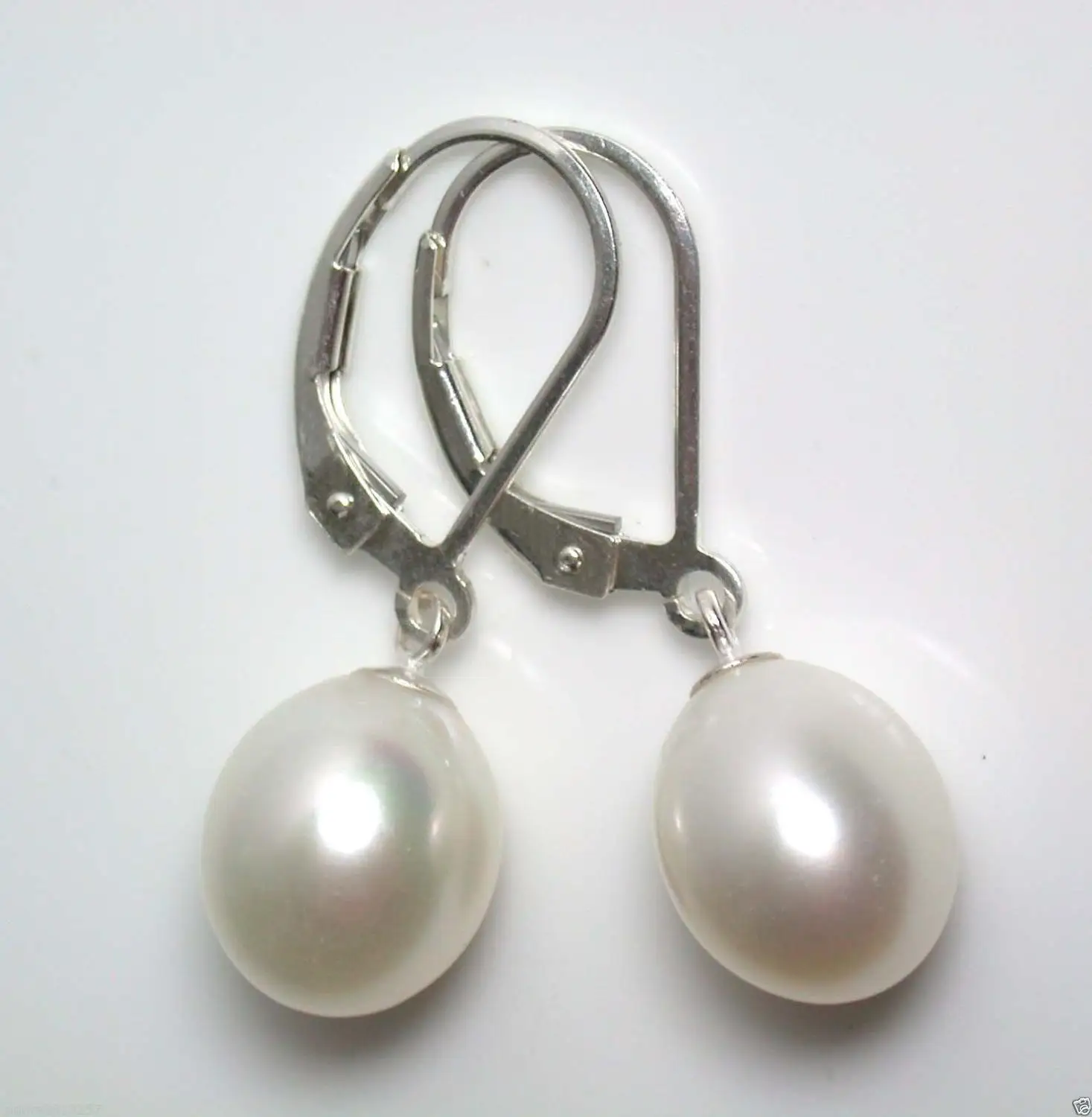 Charming! 5X8mm white freshwater drop pearl Silver hook earringsin