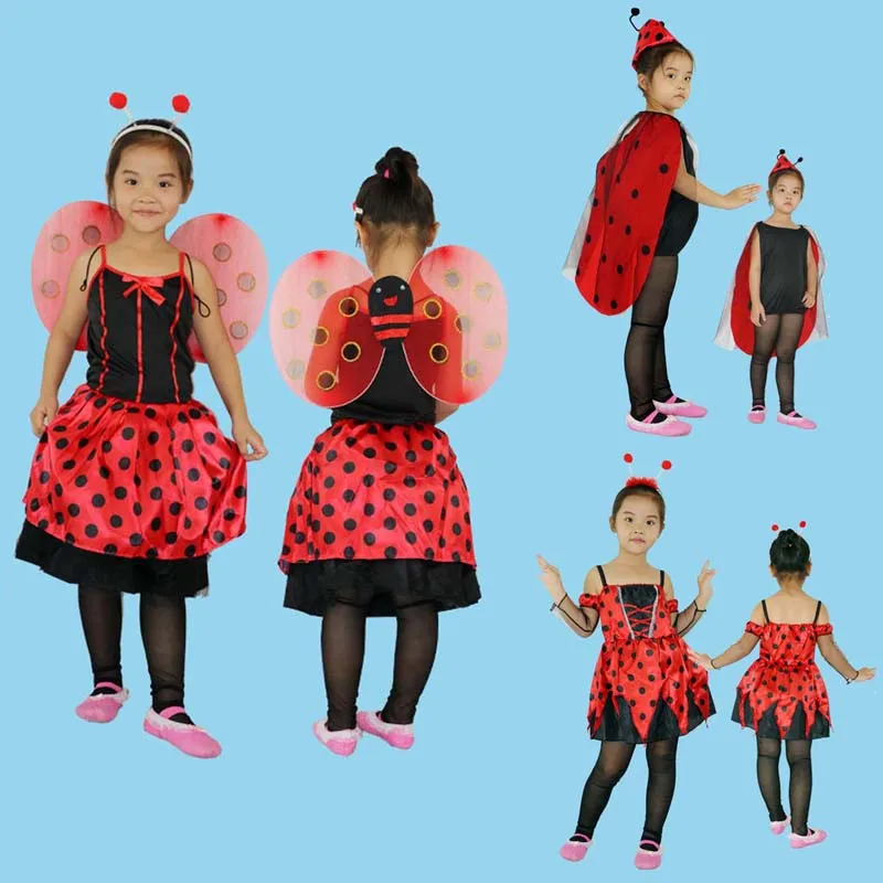 Детский красный ободок в виде божьей коровки для девочек с героями мультфильмов; платье с крыльями; Детские костюмы для костюмированной вечеринки; праздничное нарядное платье; декор Пурим