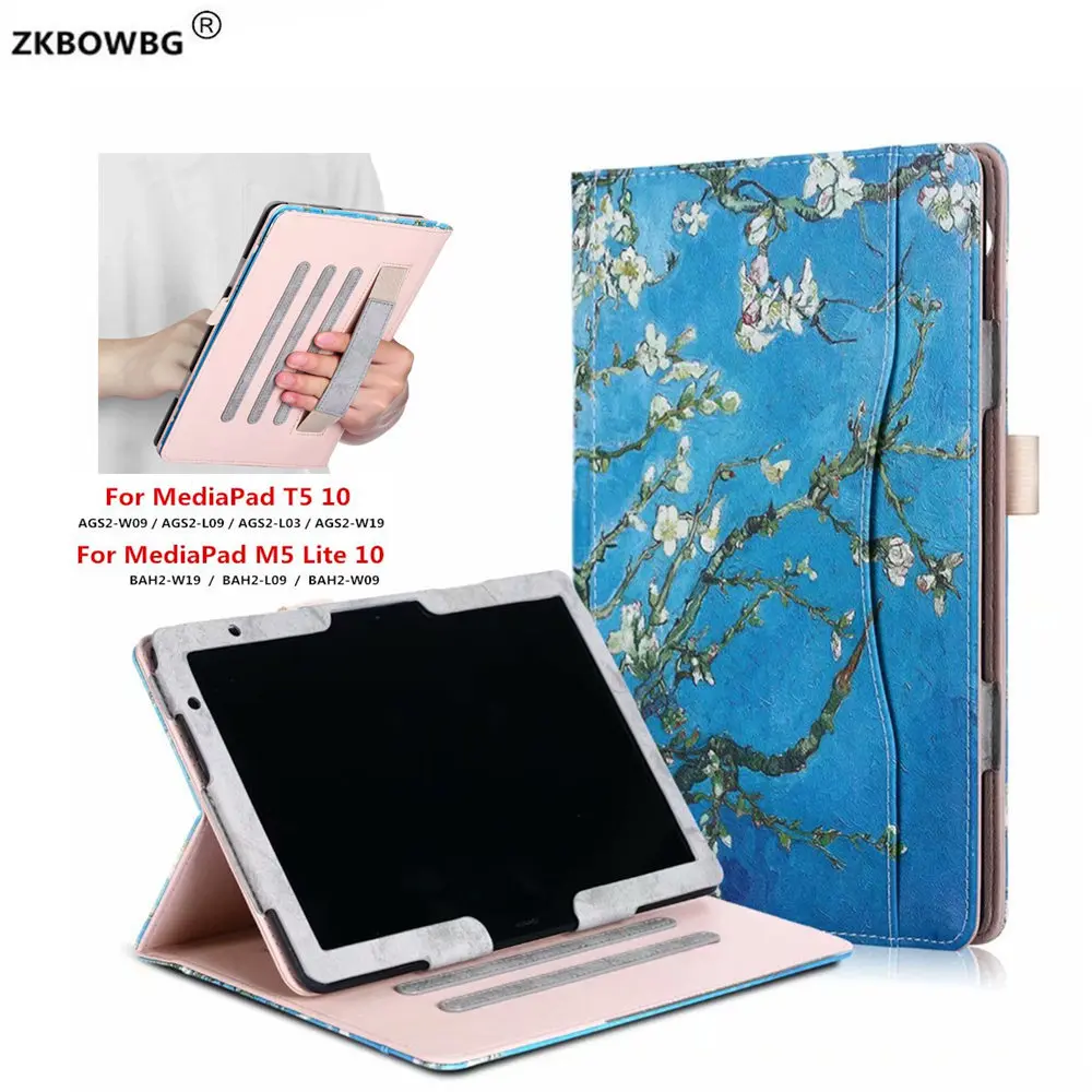 

For Huawei MediaPad M5 Lite 10 BAH2-W19/L09/W09 PU Case for Huawei MediaPad T5 10 AGS2-W09/L09/L03/W19 10.1" Hand Holder Cover