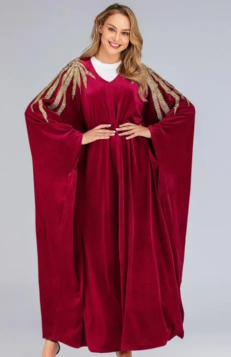 Новая мусульманская абайя платье с вышивкой рукав летучая мышь одежда для женщин Кафтан Ближний Восток длинный халат платья Рамадан Дубай Арабский исламский - Цвет: Красный