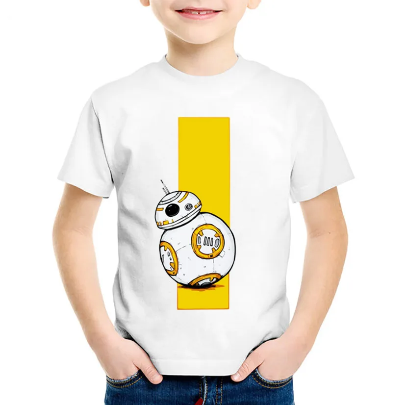 Модные детские Забавные футболки с принтом «BB-8 на ходу», детские летние футболки «Звездные войны», повседневные топы для мальчиков и девочек, одежда для малышей, HKP5163 - Цвет: white-D