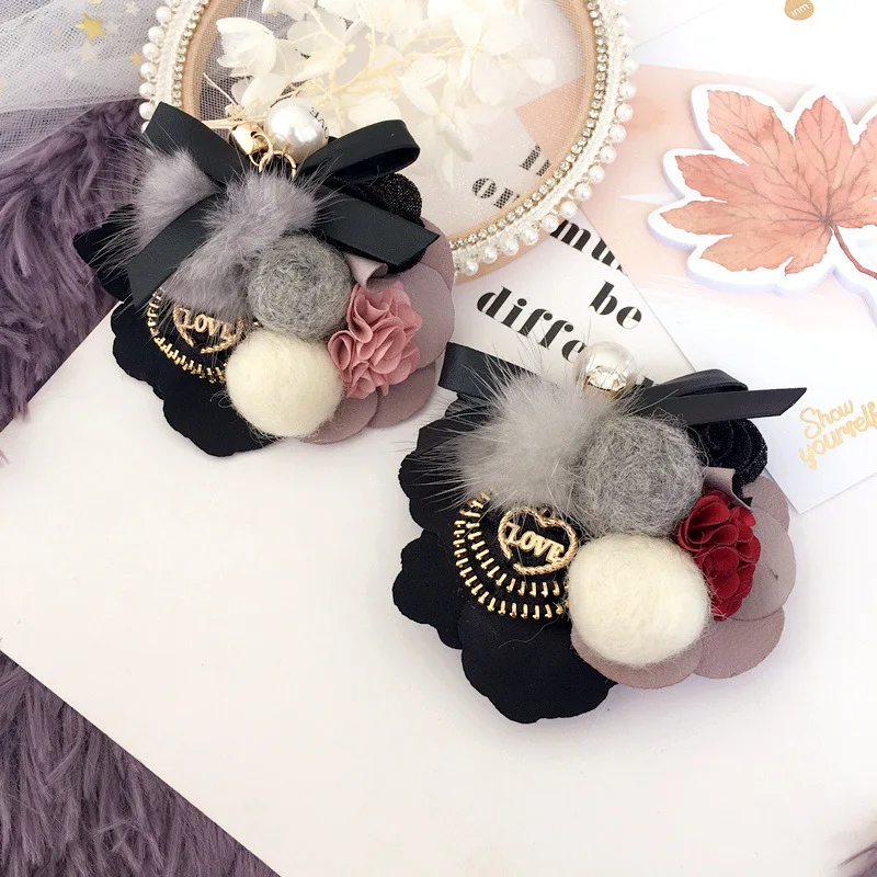 

Korea Handmade Special Mink Hairball Bowknot Flower Badge Brooches Pins Fashion Jewelry For Girl Woman Accessories-SWGWBH083E