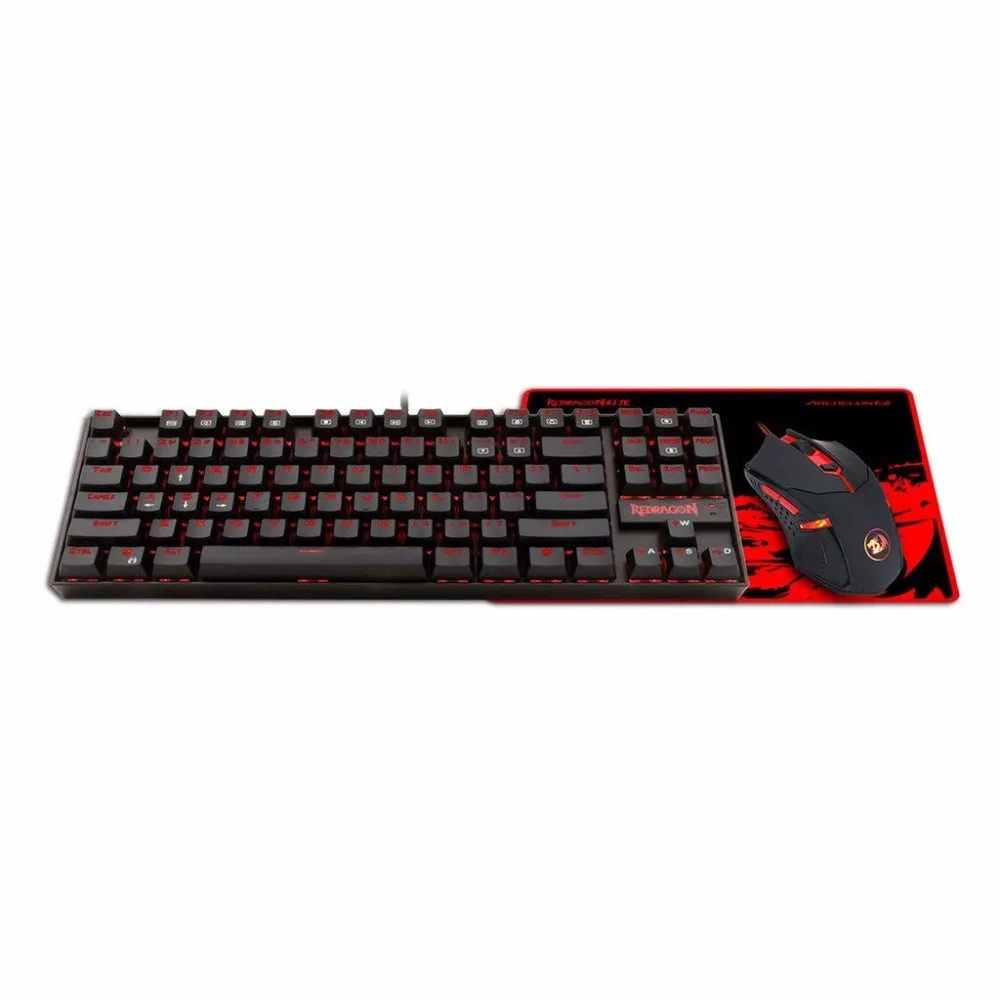 Redragon K552-BA Gaming Keyboard И Мышь, Мышь коврик комбо, светодиодный Механическая игровая клавиатура с подсветкой клавиш, 87 клавиш ПК игровая клавиатура