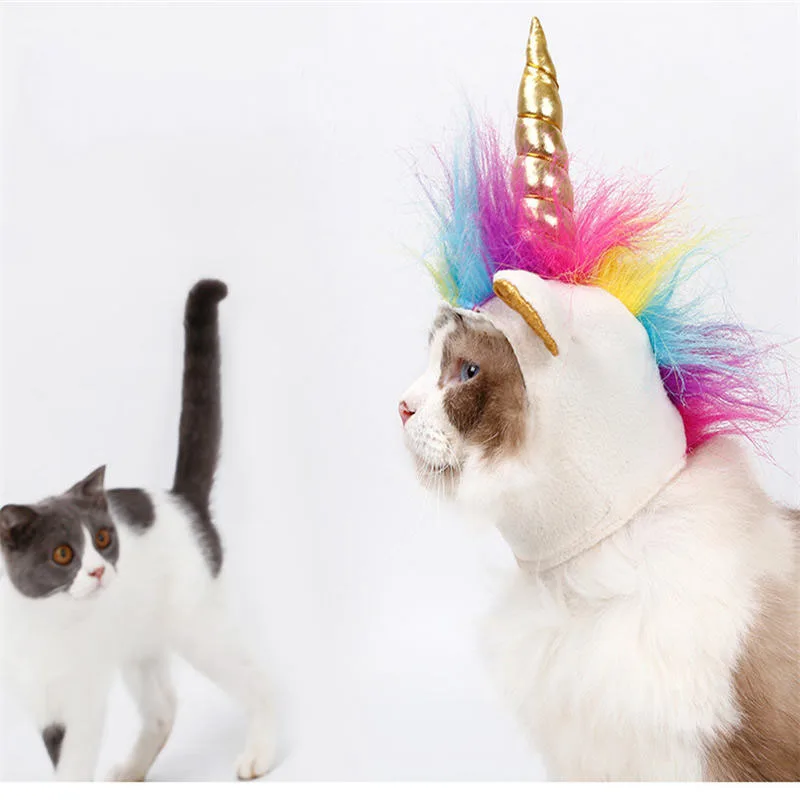 Милый питомец Единорог шляпа для кошек и маленьких собак Щенок Кошка костюм аксессуар для Хэллоуина Рождество косплэй грива кепки