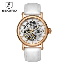 SEKARO Brand Women Mechanical Watches Diamond Ladies hand-winding Wristwatches 2017 Fashion Skeleton Dial Gift for Female