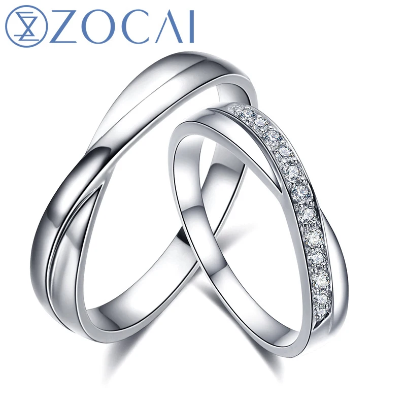 ZOCAI encount 0,12 КТ Сертифицированный H/SI Алмазный его и ее обручальные кольца наборы круглой огранки 18 K белого золота Q00440AB - Цвет камня: Couple Rings