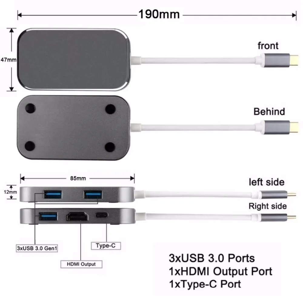 USB адаптер Thunderbolt 3 5 в 1 Тип C 0 концентратор мульти порт HDMI 4K 60 Гц PD зарядный для MacBook