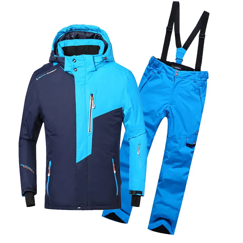 Зимний мужской лыжный костюм для спорта на открытом воздухе Сноуборд Куртки Водонепроницаемые зимние штаны Traje De Esqui лыжный комплект теплый ветрозащитный - Цвет: blue2