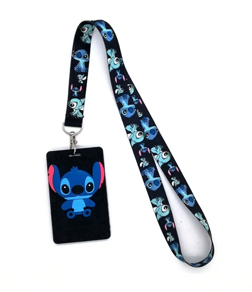 

Retail 1pcs cartoon stitch Named Card Holder Identity Badge with Lanyard Neck Strap Card Bus ID Holders With Key Chain L280