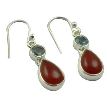 

Lovegem Genuine Carnelian & Blue Topaz EARRINGS 925 Sterling Silver, 34.5mm, AE2180