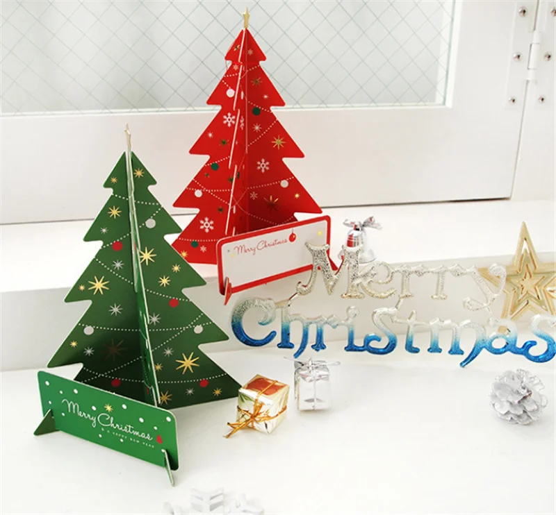 

18.5x13.8cm Creative 3D Christmas Tree Cards Gifts Merry Christmas Xmas Blessing Card for New Year Gift Green / Red