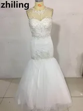 Boat Neck Tulle Mermaid Wedding Dresses Applique Beaded Bridal Gown Wedding Dress Custom-made Sweep Train Wedding Gowns