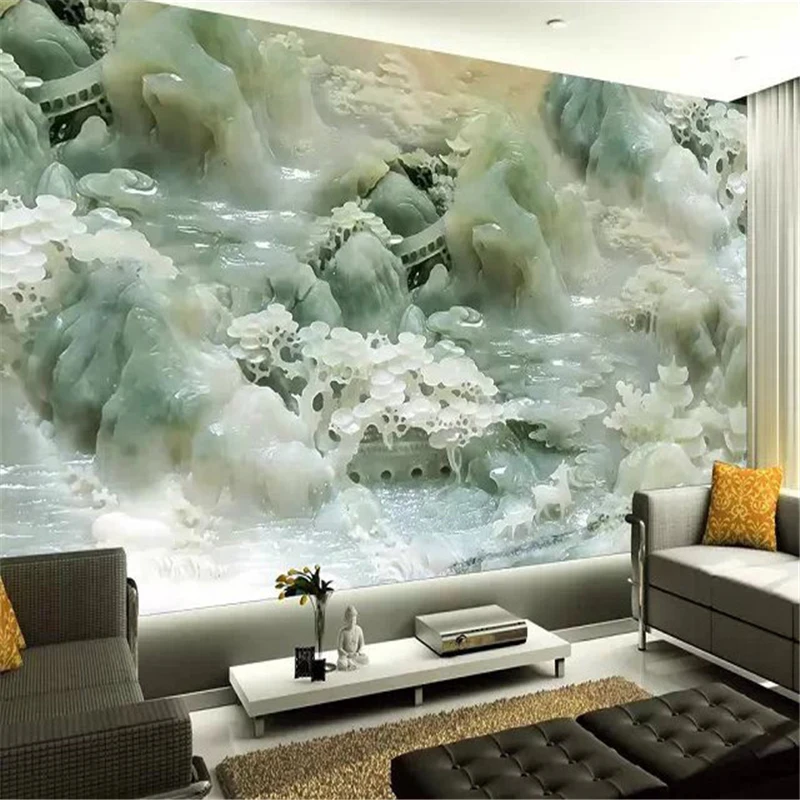 

beibehang 3D stereoscopic landscape Chinese jade living room bedroom wallpaper TV backdrop mural covering papel de parede