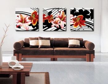 

3 Panel Wall Art Beautiful Red Lily Flower Canvas Print The Picture Flower Pictures For Home Kitchen Decor Drop shipping