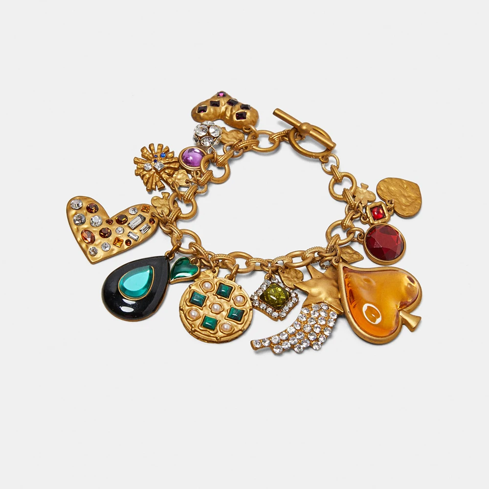 

2019 New ZA Crystal Heart Charm Bracelets For Women Trendy Maxi Statement Bracelets Jewelry