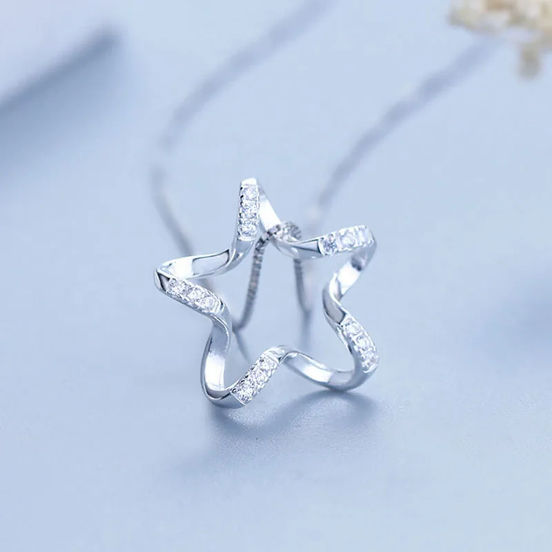

Real 925 Sterling Silver With AAA Zirconia Pendant&Necklace For Women Fashion New Star Necklace Freeshipping