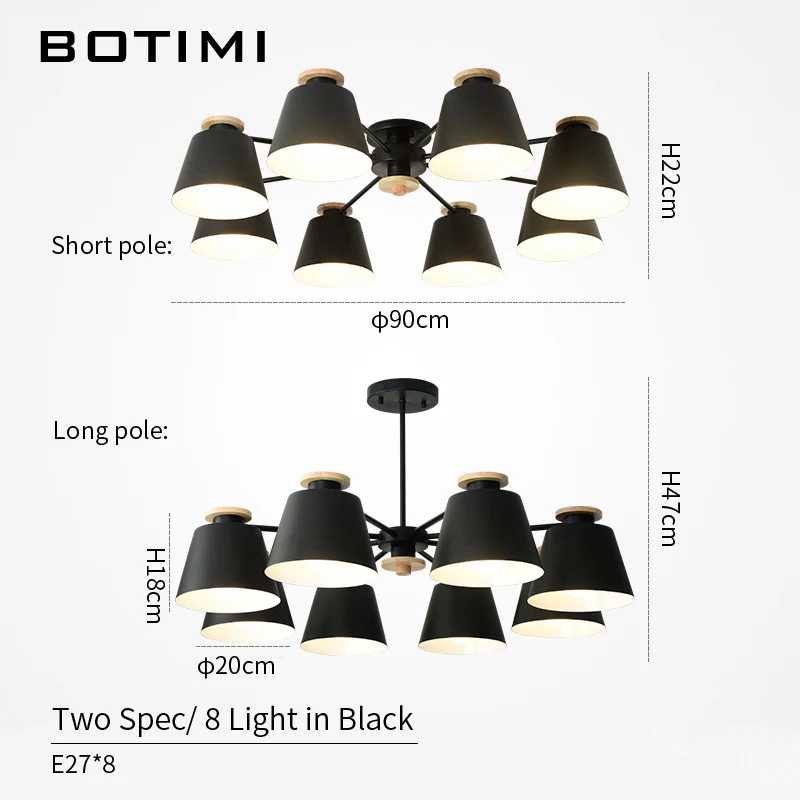 BOTIMI потолочная подвесная люстра освещение для гостиной светодиодный люстра деревянный блеск деревянная столовая лампа черные металлические люстры - Цвет абажура: 8 Light in Black