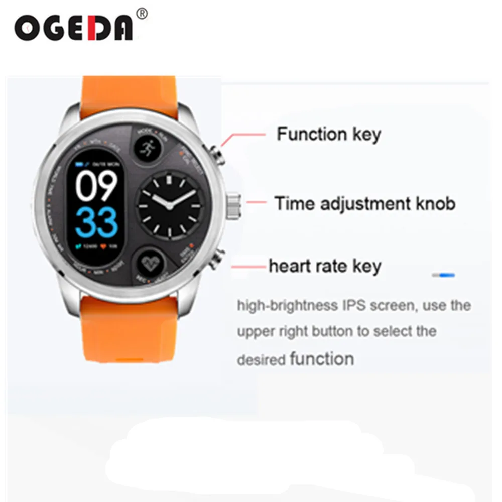 

OGEDA Smart Dual Display Men's Sports Watch Dual Time Zone Display Multi-Language Multi-Sports Mode Calorie Supports Quartz Move