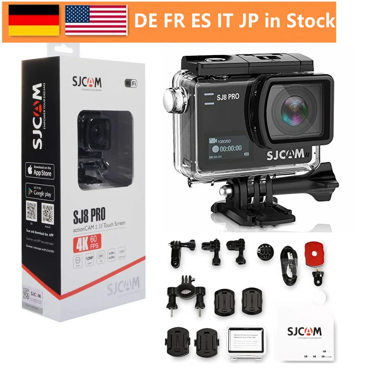 SJCAM-SJ8 프로 액션 카메라, 1296P 4K 30fps/60fps 스포츠 DV 원격 제어 헬멧 카메라 전체 옵션 패키지