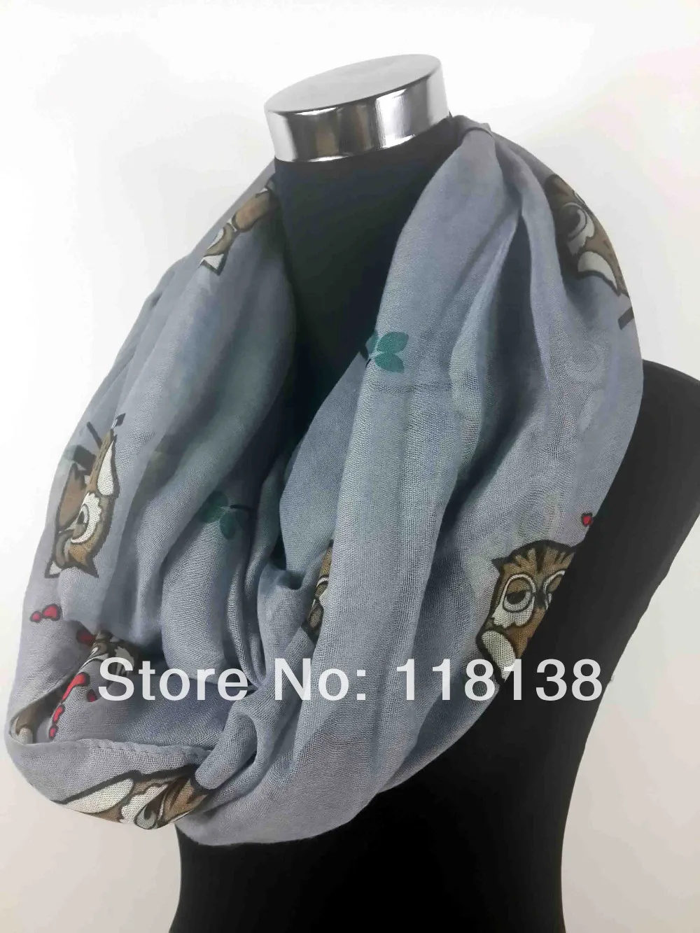 

Owl on Tree Birds Print Infinity Scarf Snood Women's Party Event Accessories Gift for Her, Free Shipping