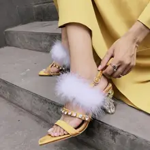 Г., сандалии на меху с отделкой бисером прозрачные модельные туфли на каблуке Женские атласные туфли-лодочки