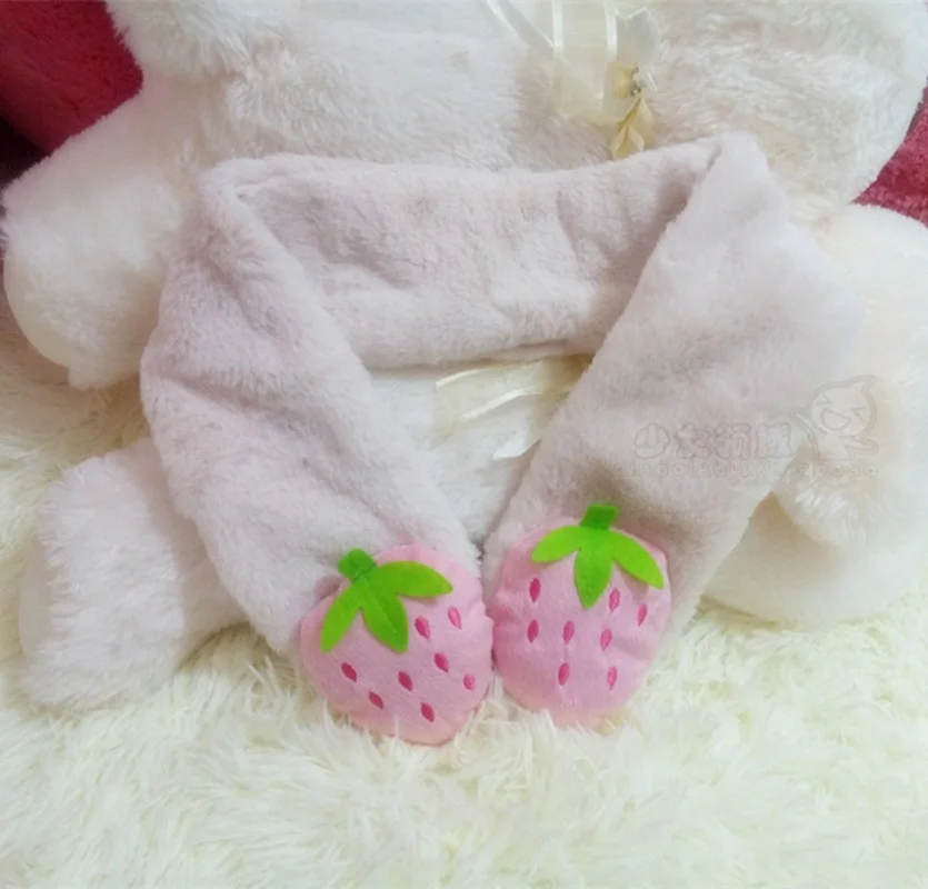 Милый зимний шарф в японском стиле Harajuku Kawaii мягкий меховой воротник Клубника с