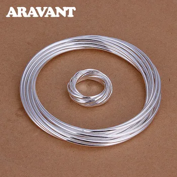 

New Design 925 Silver Jewelry Round Multi Circle Bangle Rings Set Fit For Women Men Fashion Jewelry