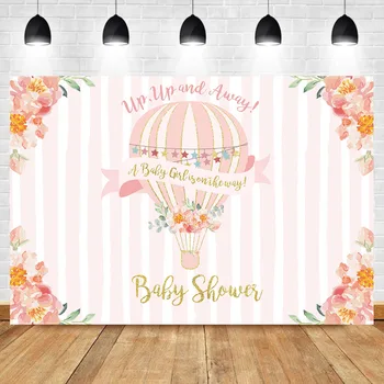 

NeoBack Vinyl Pink Hot Air Balloon Baby Shower Party Banner Backdrop Up Up and Away Flower Photography Background