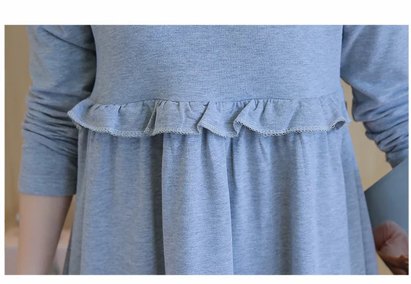 OkayMom корейское длинное серое платье для кормящих мам размера плюс, хлопковое платье с v-образным вырезом для кормления грудью, Одежда для беременных, синее платье с длинными рукавами и оборками для беременных, одежда для медсестры