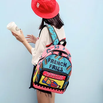 

Korea ulzzang Personality women bag Graffiti Backpack Female School Bags Canvas Harajuku Backpack for girls travel bag mochila