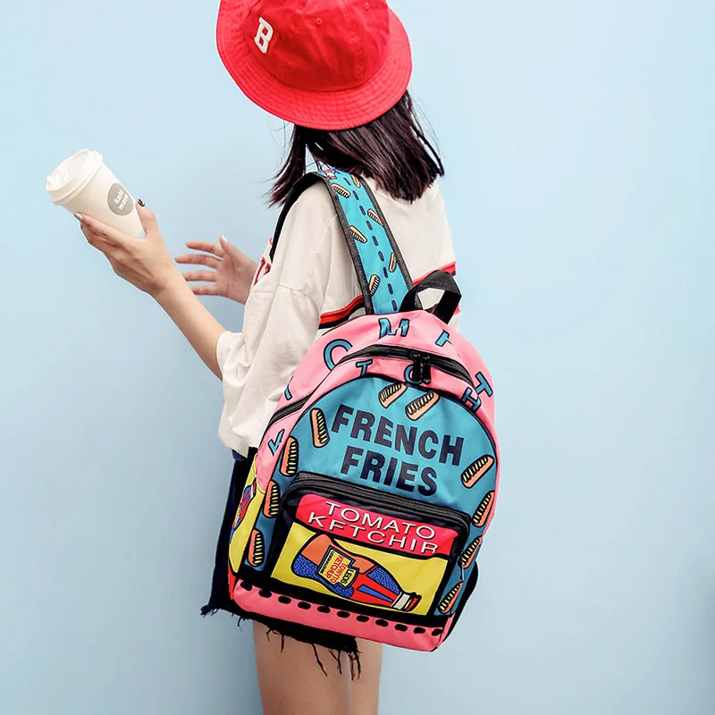 Korea ulzzang Personality women bag Graffiti Backpack Female School Bags Canvas Harajuku Backpack for girls travel bag mochila