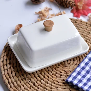 

White Ceramic rectangular butter dish tableware