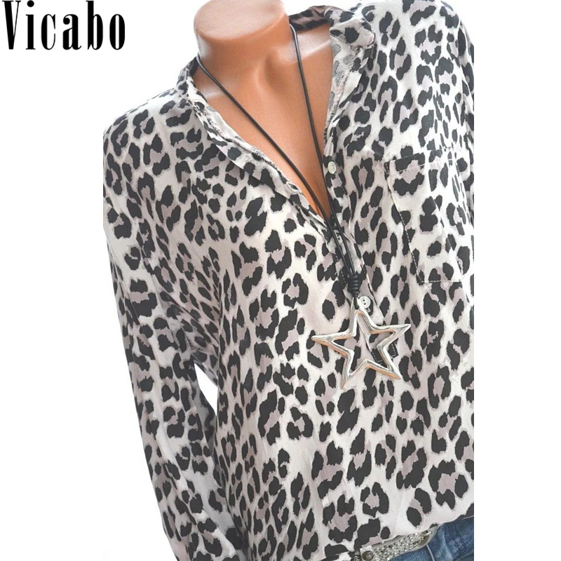 Leopard Print Casual Chiffon Blouse Women Tops and Blouses