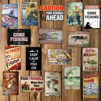 

[ Mike Decor ] GONE FISHIN Hunting Metal Sign Vintage Gift Irregular Funny Wall Posters Home Store Party Room Club decor FG-245