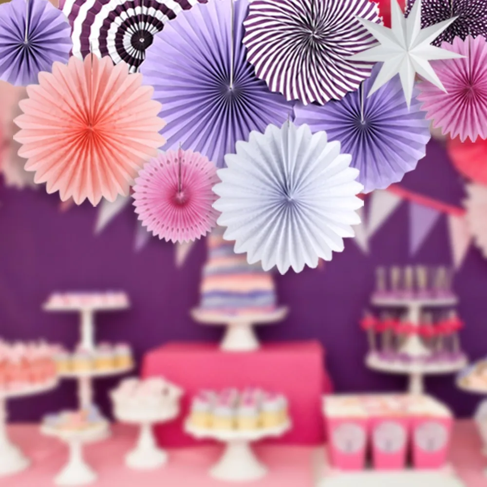 

Party Decorations Romantic Purple Theme Purple wedding decorations Paper Fans Hanger for Baby Shower Birthday Party 11piece
