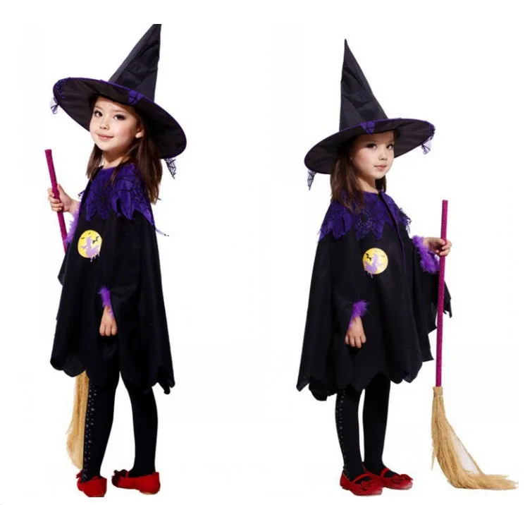 

Fantasy Girls Halloween Costume Black Cosplay Witch Dress Kids Clothes Children's Dress Kids Girl Performance Dress Cotton dress