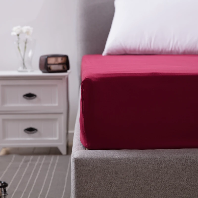 Solid color fitted sheet mattress cover with all-round elastic rubber band bed sheet for twin full