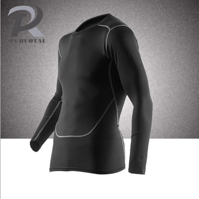 Mens Long sleeves Quick drying Compression Fitness Male Fast Dry Workout Tight Bodybuilding