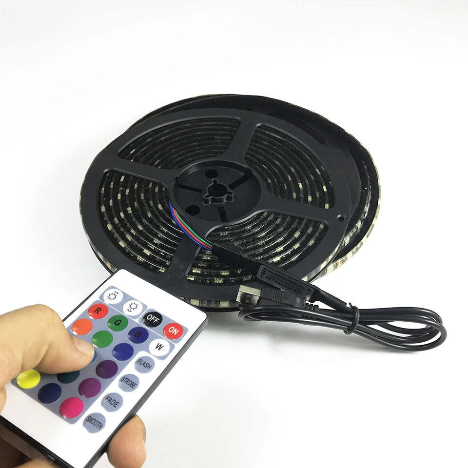 24key remote 60led per meter 5V black pcb usb 5050 rgb led Adhesive magic led strip with velcro