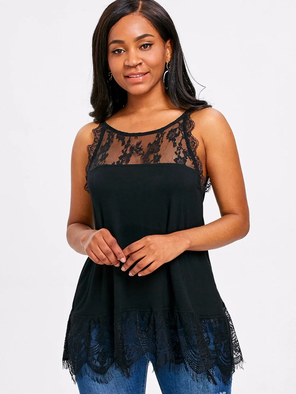 VESTLINDA Fitted Tank Top With Lace Black Tank Top Women Clothing Summer 2018 Sleeveless Top Femme Fashion Casual Ladies Tanktop 6