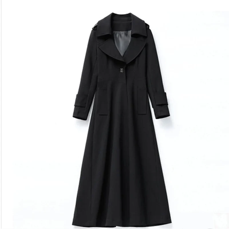 

Plus Size 4XL Long Sleeve Maxi Trench Coat Single Breasted Female Pocket Straight Shirt Windbreaker Manteau Femme Elegant coat