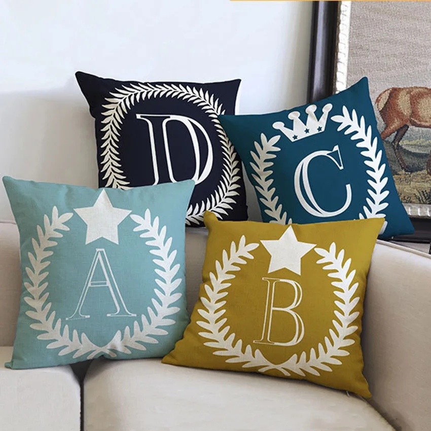 Alphabet Cushion Cover 26 Letters A Z Cotton Linen Baby Room Decorative Pillows Case Nordic ...