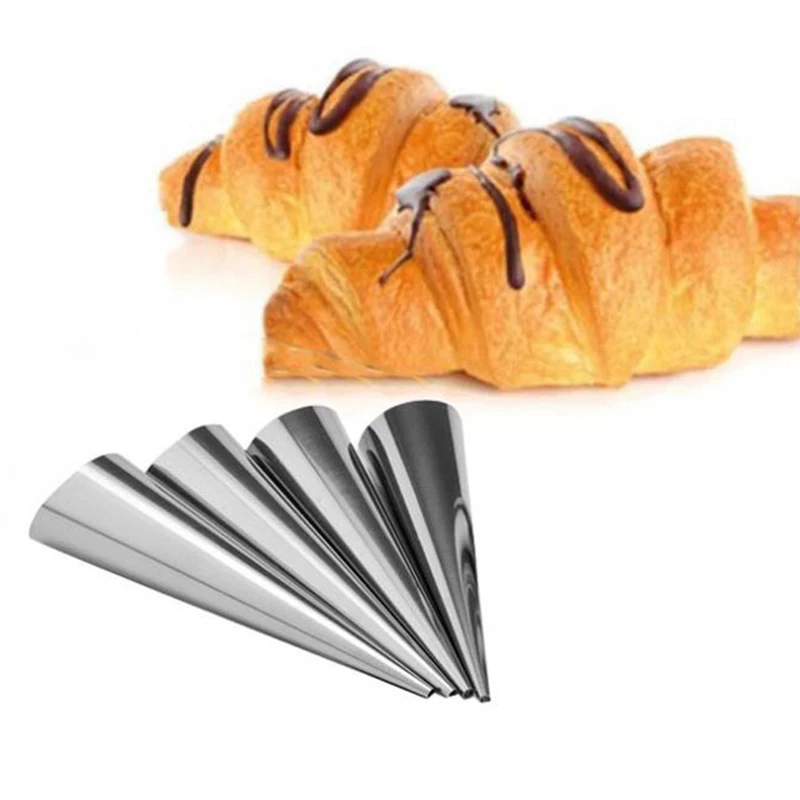 X4 Stainless Steel DIY Baking Cones Spiral Baked Croissants Pastry Roll Cake Acc