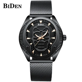 

Skull Watches Male Unique Design Men Watch BIDEN Luxury Brand Sports Quartz Military Steel Wrist Watch Men relogio masculino