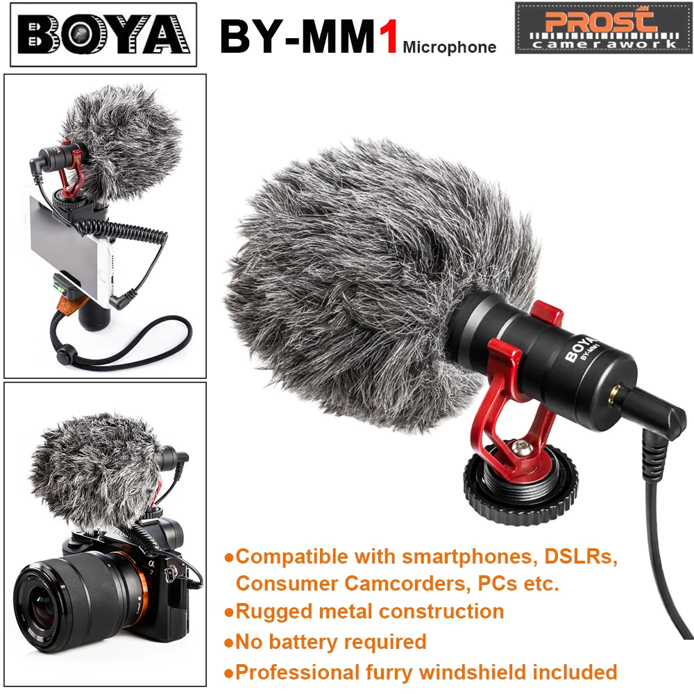 

BOYA BY-MM1 Compact On-Camera Video Microphone Youtube Vlogging Recording Mic for iPhone HuaWei Smartphone DJI Osmo Canon DSLR