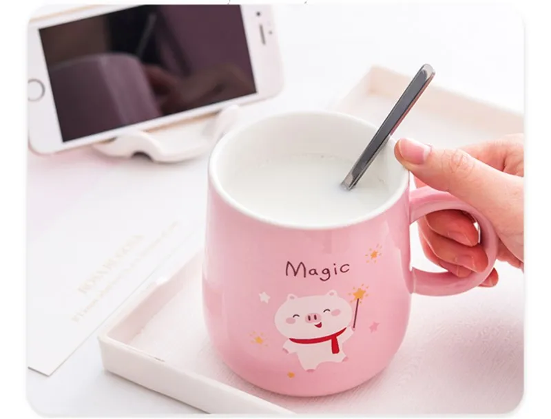 Креативная розовая свинья, держатель для мобильного телефона, керамические кружки, Детские Мультяшные чашки для завтрака, парные офисные кофейные чайные кружки для друзей, Подарочная чашка