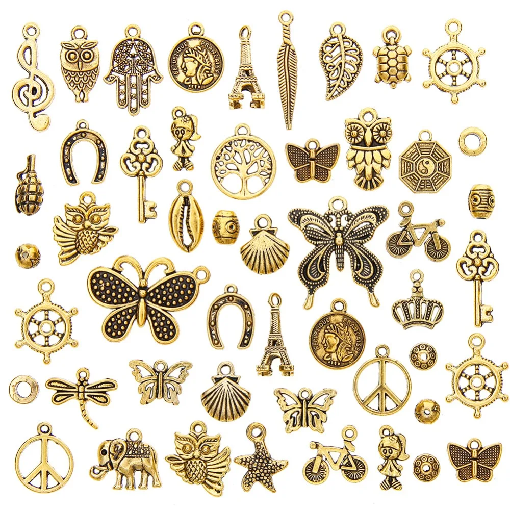 

50 Pcs/Set New Style Antique Antique Gold Charm Pendants DIY Jewelry for Necklace Bracelet Craft Hanging Home Car Decoration
